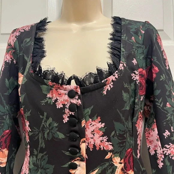 Pinup Couture Mariette Peplum Jacket In Dark Bella Roses Gabardine - Med - NWT - Picture 5 of 14